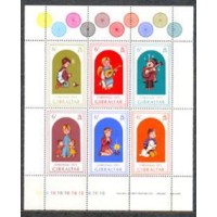 GIBRALTAR - NATAL - Y 323/328 (1975) - DESENHOS DE RYMAN - CRIANÇAS, ANJOS, INSTRUMENTOS MUSICAIS - SERIE 6 SELOS MINT EM FOLHINHA