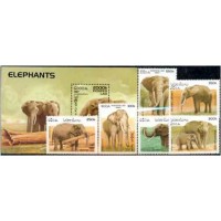 LAOS - ANO 2013 LAOS Y1275/80+BL.139 - ELEFANTES 1997 - SÉRIE COM 6 SELOS MINT E BLOCO