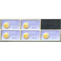 PORTUGAL - Y249/1188 - ETIQUETA DE FRANQUEAMENTO MOEDA EURO 2002 - SÉRIE COM 5 ETIQUETAS MINT - ANO 2013 