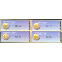 PORTUGAL - Y247/1188 - ETIQUETA DE FRANQUEAMENTO MOEDA EURO 2002 (MAIS LONGO) - SÉRIE COM 4 ETIQUETAS - ANO 2013 