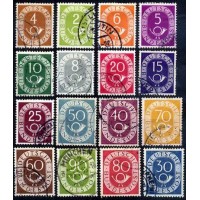 Alemanha Federal -  Série Corneta - MI 123/138 - Y 9/10 (1951) SÉRIE REGULAR - CORNETAS DO CORREIO - 16 SELOS USADOS 