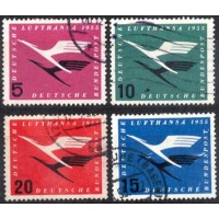 Alemanha Federal - Reabertura da Lufthansa - MI 205/208 - Y 81/84 (1955) REABERTURA DA COMPANHIA AÉREA LUFTHANSA-SÉRIE 4 SELOS USADOS 