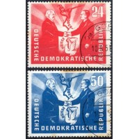 Alemanha Democratica - MI 284/285 - Y 36/37 (1951) VISITA DO PRESIDENTE POLONÊS A BEIRUTE - SÉRIE 2 SELOS COM CARIMBO DE FAVOR 