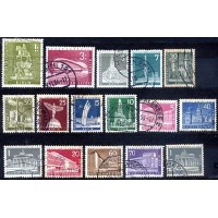 Alemanha Berlin - MI 140/154 - Y 125/135A (1956-63) MONUMENTOS E EDIFÍCIOS - SÉRIE CORRENTE 16 SELOS USADOS 