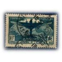 FRANÇA - Y321 (1936)-100° TRAVESSIA AÉREA DO ATLÂNTICO SUL,PELOS AVIÕES POSTAIS FRANCESES 10F VERDE ESCURO AVIÃO SOBRE O GLOBO TERRESTRE, SELO USADO 1 SELO DE 2 - ANO 2013 