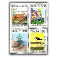 ITÁLIA - Yt-1658/1661 - 1985 - SALVE A NATUREZA: LONTRA, FLORES, ÁRVORE, AVE - SÉRIE EMITIDA EM QUADRA MINT CAT. 25 EURO (POR ESTAR EM QUADRA)