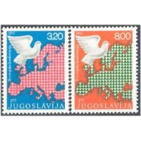 YUGOSLÁVIA - Y1469/1470 (1975) 2° CONFERÊNCIA EUROPÉIA INTERPARLAMENTAR SOBRE A COLABORAÇÃO E A SEGURANÇA EM BELGRADO,POMBO DA PAZ - MAPA DA EUROPA, SÉRIE COM 2 SELOS MINT - ANO 2013