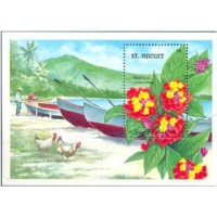 ST. VICENT - ANO 2013 S- Y BL.188 PLANTAS MEDICINAIS DO CARIBE,FLOR DE ARBUSTO NAS MARGENS DO BLOCO BARCOS E GALINHAS,BLOCO MINT