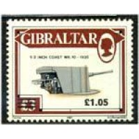 GIBRALTAR - ANO 2013 GIBRALTAR - Y628 (1991)-SÉRIE CORRENTE,SOBRECARGA PRETA 1 L 05 SOBRE SELO,Y547 CANHÃO DE 1935,SELO MINT (ISOLADO)