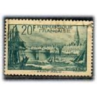 FRANÇA - Y394 (1938)-SÉRIE TURÍSTICA 20F VERDE,PORTO DE SAINT MALO,EMBARCAÇÕES CARIMBO LEVE - ANO 2013 