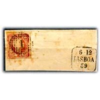 PORTUGAL - Y12 (1856/58)-DOM PEDRO V, SELO USADO COM FRAGMENTO COM O NÚMERO 1 NO CARIMBO,E O SEGUNDO CARIMBO COM ''6-12 LISBOA 59'' - ANO 2013