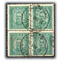 PORTUGAL - Y70 (1892/93) - CARLOS 1° 25 RÉIS VERDE, QUADRA USADA COM CARIMBO LIMPO