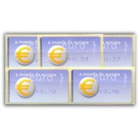 PORTUGAL - Y2002 SELOS DE DISTRIBUIÇÕES, EURO MOEDA EUROPEIA SÉRIE COM 5 SELOS AUTO ADESIVOS COM MARCA DE CHARNEIRA, ($0,27-0,45-0,46-0,54-0,70) - ANO 2013
