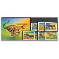 MADAGASCAR - ANO 2013 - Y1352/58 BL.94 (1994) - ANIMAIS FEROZES,SÉRIE COM 7 SELOS E 1 BLOCO MINT