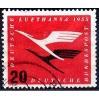 Alemanha Federal - Y 84- MI 208 (1955) REABERTURA DA COMPANHIA AÉREA LUFTHANSA - 20p VERMELHO  AVES ESTILIZADAS ( EMBLEMA ) 1 SELO FECHO DE SÉRIE DE 4 - USADO 