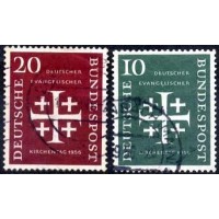 Alemanha Federal - Y 109/110 (1956) DIA DA IGREJA EVANGÉLICA - CRUZ MAIOR COM 4 PEQUENAS EM CADA ÂNGULO -SÉRIE 2 SELOS USADOS