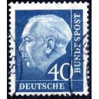 Alemanha Federal - Y 126a- MI 260y (1957) SÉRIE CORRENTE PRESIDENTE THEODOR HEUSS-4Op AZUL PAPEL FLUORESCENTE - SELO USADO