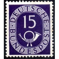 Alemanha Federal - Y 15 (1951) SÉRIE CORRENTE CORNETA DE CORREIO - 15p VIOLETA - I SELO DE SÉRIE DE 16 - MINT