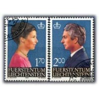 LIECHTENSTEIN - ANO 2013 LIECHTENSTEIN - Y802/803 (1984)-O CASAL DE PRÍNCIPES HERDEIROS DO TRONO,MARIA AGLAÉ DE LIECHTENSTEIN E JEAN ADAM DE LIECHTENSTEIN,SÉRIE COM 2 SELOS COM CARIMBO