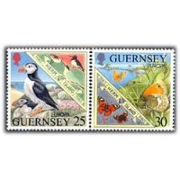 GUERNSEY - ANO 2013 - Y820/821 (1999)-TEM EUROPA,RESERVAS E PARQUES NATURAIS,FAUNA,AVES,BORBOLETAS,SÉRIE COM 2 SELOS MINT 