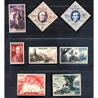 MONACO - Y 444/52 (1956) - EXPO FILATELICA INTERNACIONAL - SERIE QUASE COMPLETA (FALTA O N. 450) - COM 8 SELOS MINT