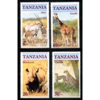 TANZANIA - Y 285/88 (1986) - ANIMAIS EM EXTINÇÃO - ORYX, GIRAFA, RINOCERONTE, GUEPARDO - SERIE 4 SELOS MINT