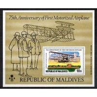 MALDIVES - Y BL 46 (1978) - HISTORIA DA AVIAÇÃO - 75 ANOS DO PRIMEIRO AVIÃO MOTORIZADO - BLOCO MINT 