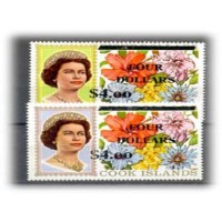 COOK ISL - Y 255/56(1970) - SÉRIE CORRENTE - RAINHA ELISABETH II E FLORES COM SOBRECARGA - SÉRIE 2 SELOSMINT