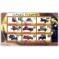 RWANDA - ANO 2013 - CARROS ANTIGOS CLÁSSICOS 1 - SERIE 9 SELOS USADOS EMITIDOS EM FOLHINHA