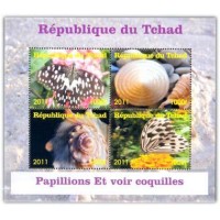 TCHAD - BORBOLETAS E CONCHAS - SERIE 4 SELOS USADOS EMITIDOS EM FOLHINHA