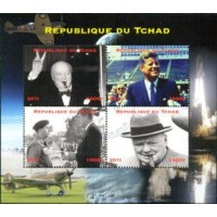TCHAD - CHURCHILL E J. KENNEDY 2011 - SÉRIE COM 4 SELOS USADOS EMITIDOS EM FOLHINHA - ANO 2012 