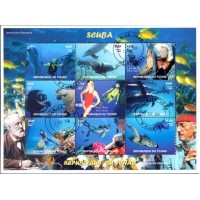 TCHAD FAUNA -  GOLFINHOS TARTARUGAS 2008 - SÉRIE COM 9 SELOS USADOS EMITIDOS  EM FOLHINHA