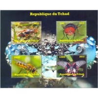TCHAD - INSETOS 2012 - SÉRIE COM 4 SELOS,EMITIDOS EM FOLHINHA